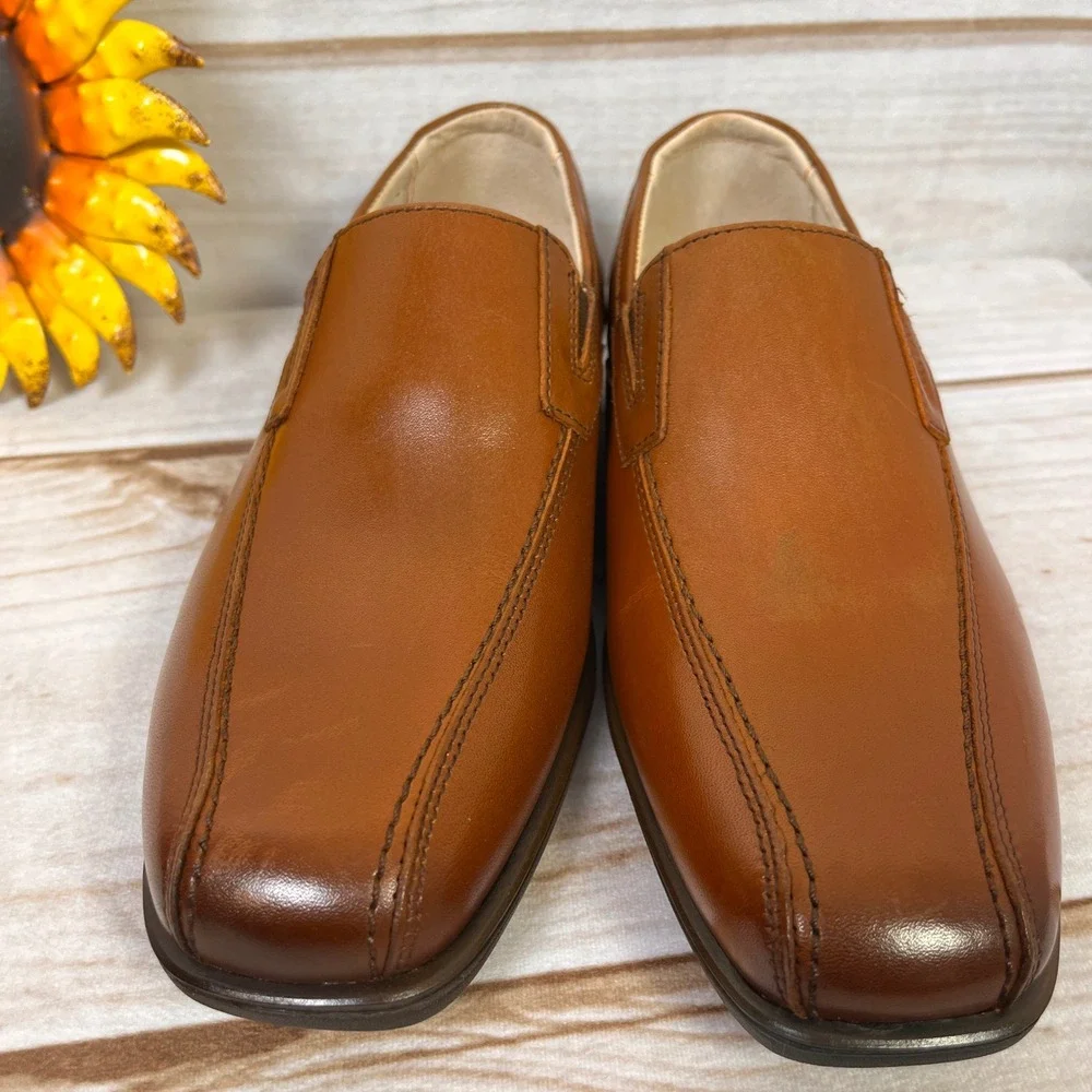Florsheim Kids Reveal Bikeslip Cognac Leather Dress Shoes Loafers 1 1M